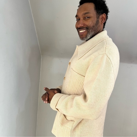 Vintage Lucano Beige Wool Mens Chunky Knit Cardigan Sweater XL Old Money Neutral - Picture 3 of 17